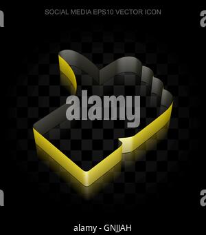 Social media icon: Yellow 3d Thumb Up made of paper, transparent shadow, EPS 10 vector. Stock Vector