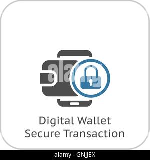 Flat Digital Wallet Secure Transaction concept Stock Vector