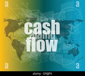 business words cash flow on digital screen showing financial success vector quotation marks with thin line speech bubble. concep Stock Vector
