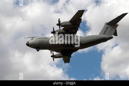 Airbus A400M transporter coming into land at Woodbridge airfield, Suffolk, UK. Stock Photo