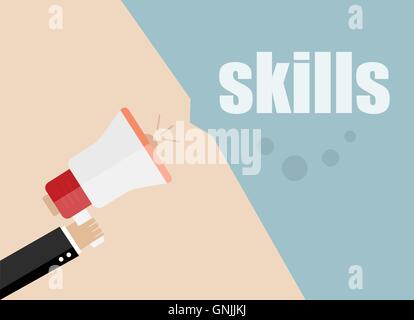 skills. Flat design vector business illustration concept Digital marketing business man holding megaphone for website and promot Stock Vector