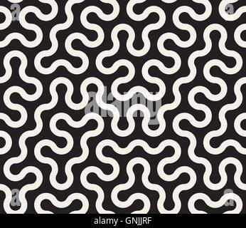 Vector Seamless Black and White Tangled Round Stripes Geometric Pattern Stock Vector