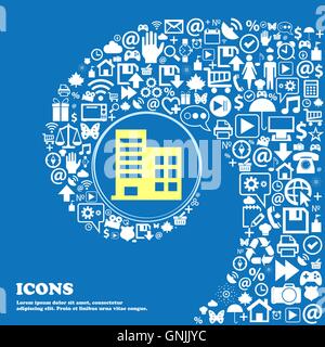 high-rise commercial buildings and residential apartments sign symbol. Nice set of beautiful icons twisted spiral into the cente Stock Vector