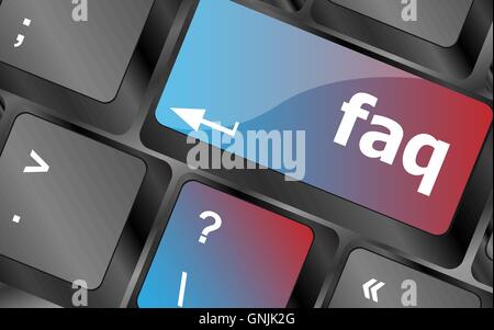 Computer keyboard key with key FAQ, closeup . keyboard keys. vector illustration Stock Vector