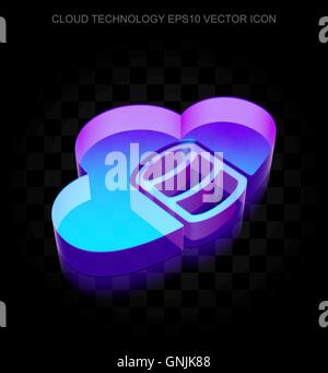Cloud technology icon: 3d neon glowing Database With Cloud made of glass, EPS 10 vector. Stock Vector