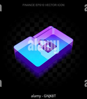 Finance icon: 3d neon glowing Folder With Lock made of glass, EPS 10 vector. Stock Vector