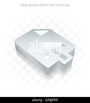 Web design icon: Flat metallic 3d Upload, transparent shadow, EPS 10 vector. Stock Vector