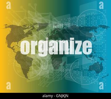 social concept: word organize on digital touch screen background vector quotation marks with thin line speech bubble. concept of Stock Vector
