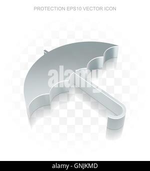 Protection icon: Flat metallic 3d Umbrella, transparent shadow, EPS 10 vector. Stock Vector