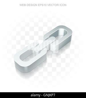 Web development icon: Flat metallic 3d Link, transparent shadow, EPS 10 vector. Stock Vector