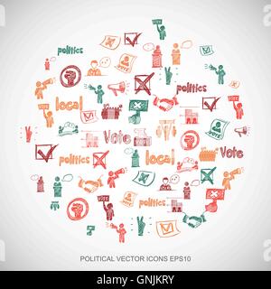 Multicolor doodles Hand Drawn Politics Icons set on White. EPS10 vector illustration. Stock Vector