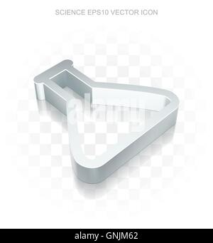 Science icon: Flat metallic 3d Flask, transparent shadow, EPS 10 vector. Stock Vector