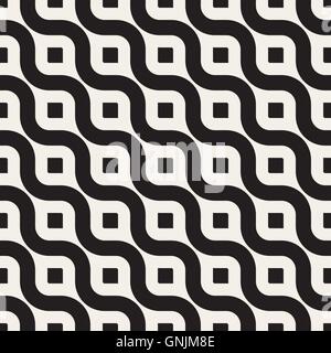 Vector Seamless Black And White Diagonal Wavy Lines Geometric Pattern Stock Vector