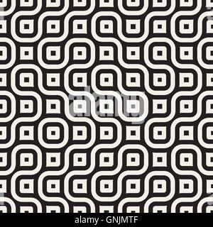 Vector Seamless Black And White Irregular Wavy Lines Geometric Pattern Stock Vector