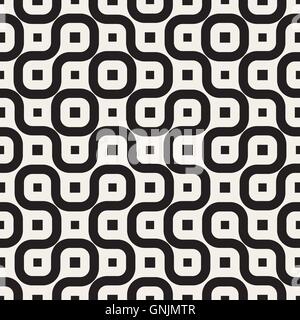 Vector Seamless Black And White Irregular Rounded Lines Pattern Stock Vector