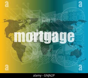mortgage words on digital touch screen interface - business concept vector quotation marks with thin line speech bubble. concept Stock Vector
