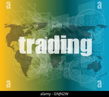 trading word on digital screen, global communication concept vector quotation marks with thin line speech bubble. concept of cit Stock Vector