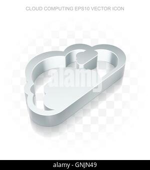 Cloud networking icon: Flat metallic 3d Cloud, transparent shadow, EPS 10 vector. Stock Vector