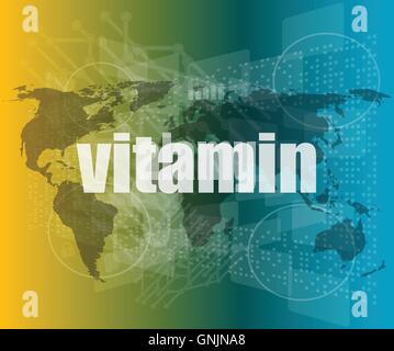 word vitamin on digital screen vector quotation marks with thin line speech bubble. concept of citation, info, testimonials, not Stock Vector