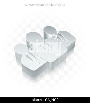 News icon: Flat metallic 3d Business People, transparent shadow, EPS 10 vector. Stock Vector