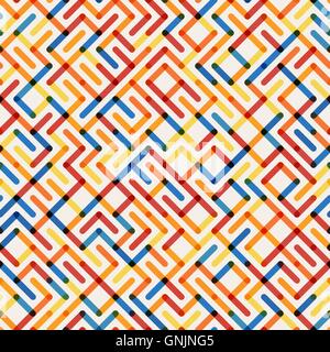 Vector Seamlesss Multicolor Geometric Line Maze Grid Irregular Pattern Stock Vector