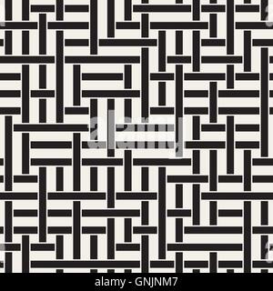 Vector Seamless Black and White Geometric Interlacing Lines Irregular Pattern Stock Vector