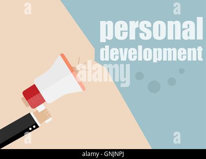 personal development. Megaphone Flat design vector business illustration concept Digital marketing business man holding megaphon Stock Vector