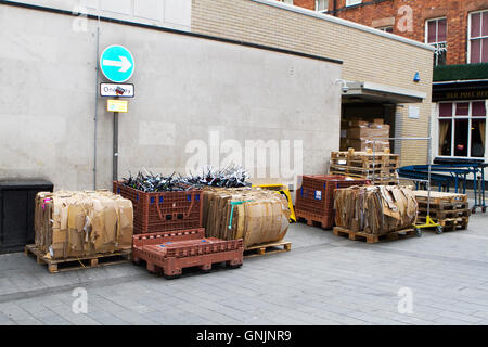 Cardboard stacked and prepared for recycling collection, Liverpool, Merseyside, UK Stock Photo