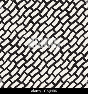 Vector Seamless Black And White Hand Drawn Diagonal Rectangles Pattern Stock Vector