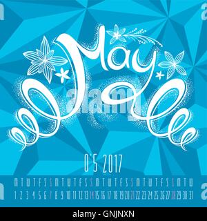 Calendar for 2017 with hand drawn lettering Stock Vector