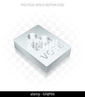 Politics icon: Flat metallic 3d Ballot, transparent shadow, EPS 10 vector. Stock Vector