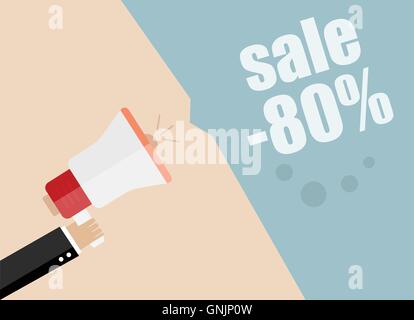 Sale. Businessman hand holding a megaphone, News and speech bubble, vector Stock Vector
