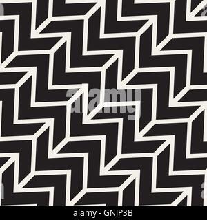 Vector Seamless Black And White ZigZag Diagonal Lines Geometric Pattern Stock Vector