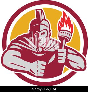 Greek Warrior Torch Circle Retro Stock Vector