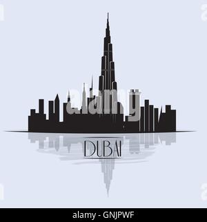 Isolated skyline of Dubai with a reflection on a colored background Stock Vector