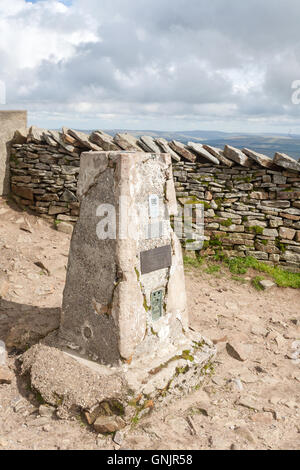 Trig Point on top of Whernside, Yorkshire Dales National Park Stock Photo