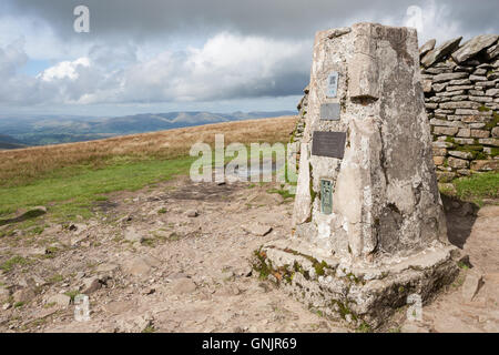 Trig point on top or Whernside, Yorkshire Dales National Park Stock Photo