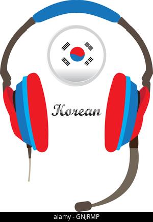 Isolated headphones with the south korean flag and text on a white background Stock Vector