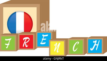 Isolated group of toys with text and the french flag on a white background Stock Vector