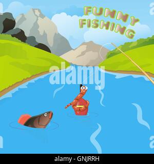 funny fishing illustration Stock Vector