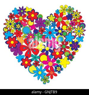 Decorative heart made of colorful flowers. Stock Vector