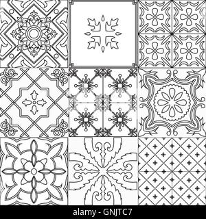 Set of nine black and white tiles. Stock Vector