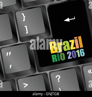laptop computer wireless keyboard top view with keys, vector illustration. Brazil Rio 2016 words on it Stock Vector