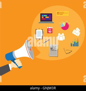 pr public relations with megaphone Stock Vector