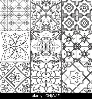 Set of nine black and white tiles. Stock Vector