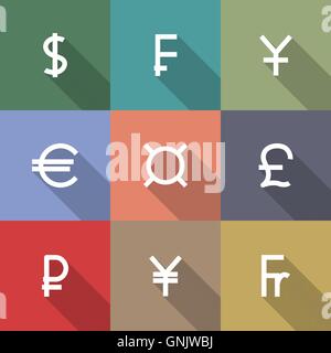 Icons currency symbols, vector illustration. Stock Vector