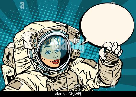 OK gesture female astronaut in a spacesuit Stock Vector