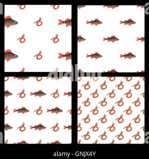 Seamless pattern s funny worms and fish Stock Vector