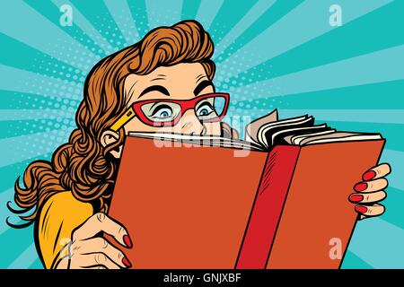 Young lady reading a book Stock Vector