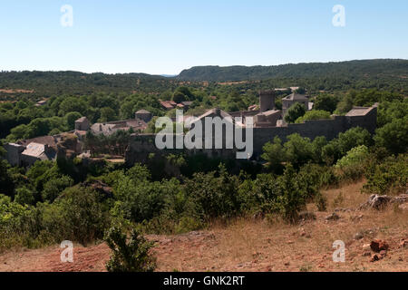View of the traditional medieval village of La Couvertoirade, southern France. Beautiful typical French town Stock Photo